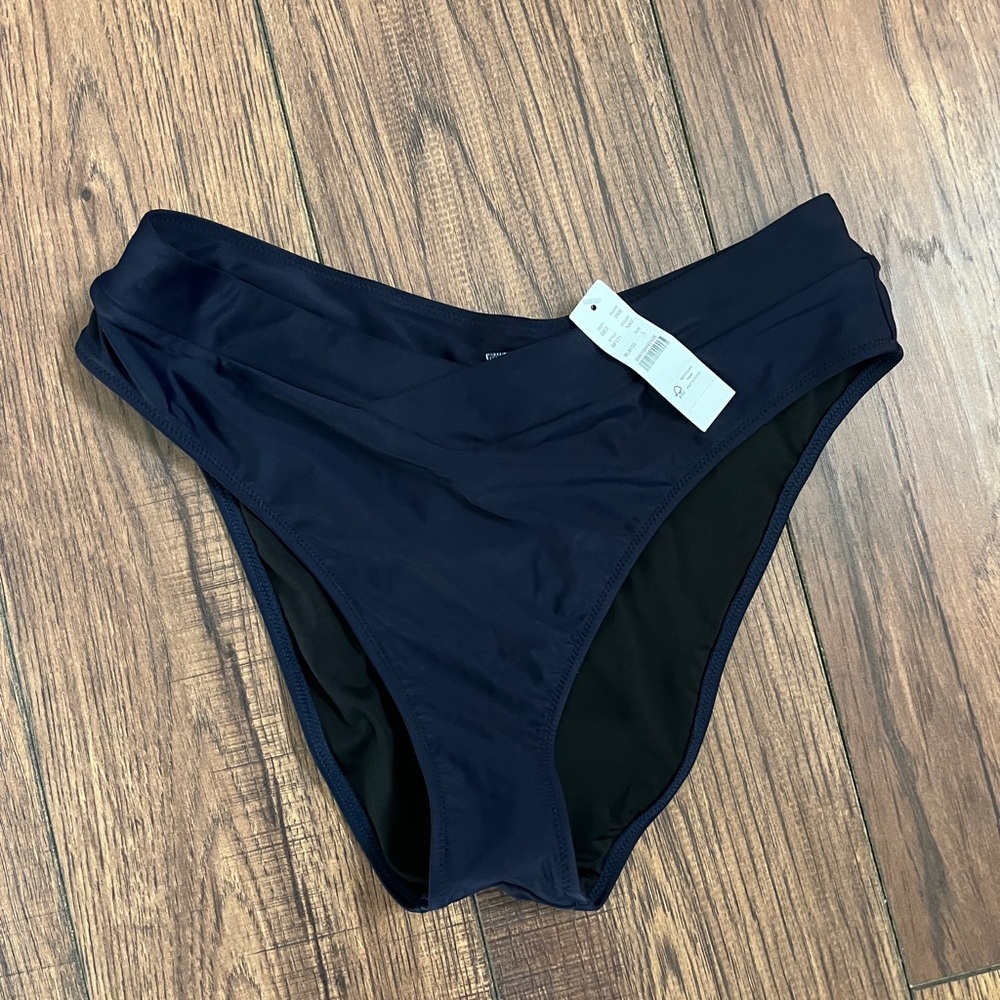 J. Crew Cross-Front Cheeky Bikini Bottom. Size Large in Navy